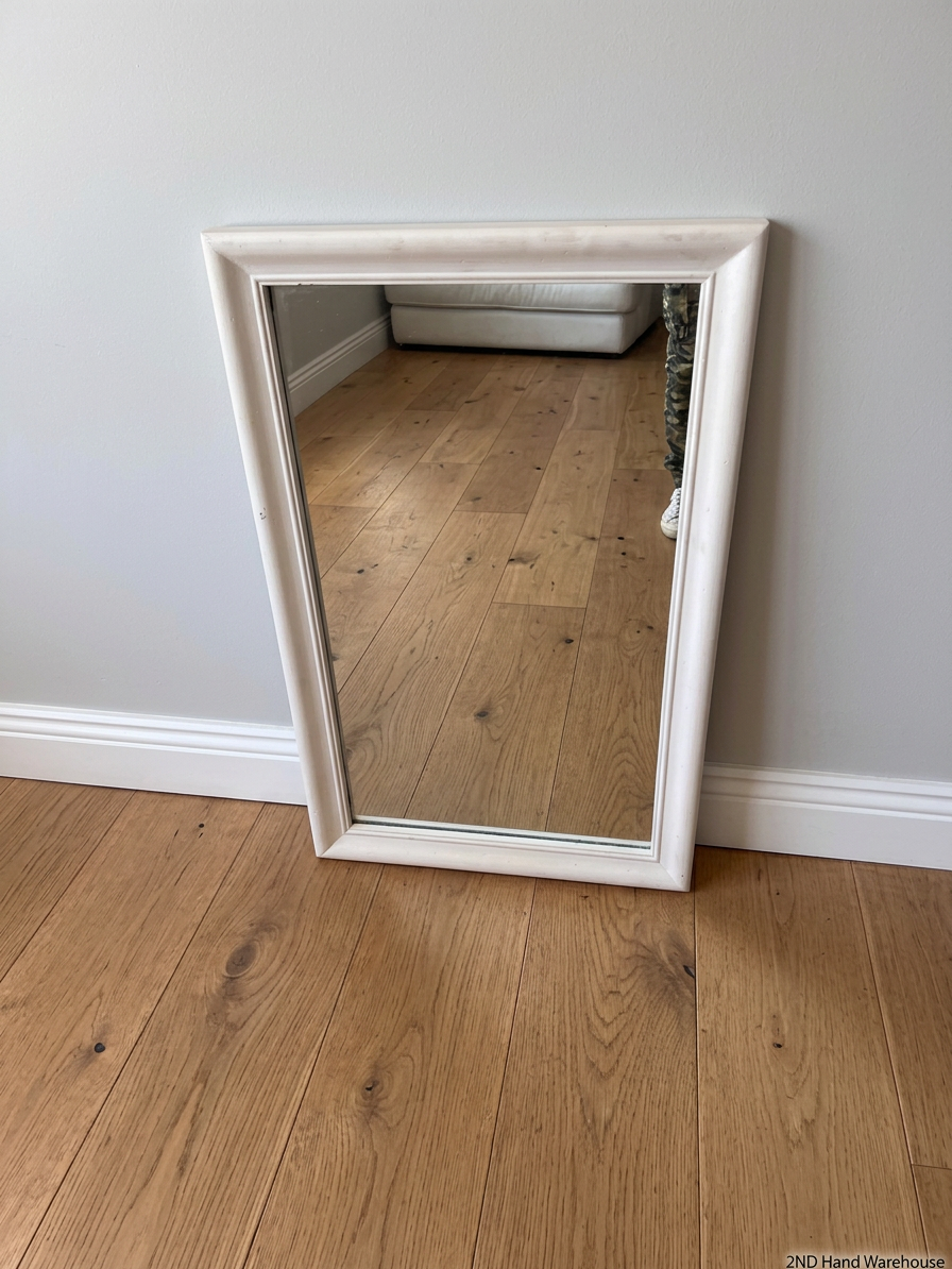 Classic White Framed Rectangular Wall Mirror — Fair Used Condition