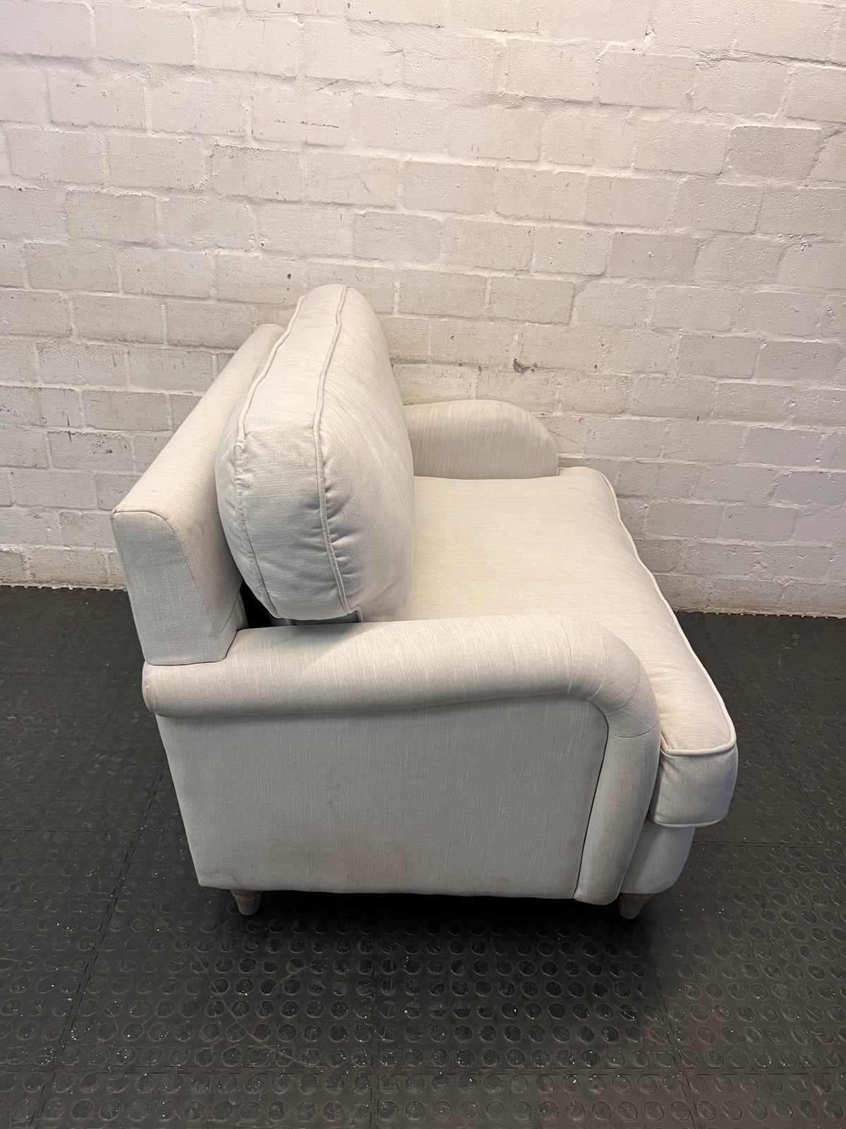 Cielo Grey Fabric 2 Seater Loveseat — Good Condition – back view