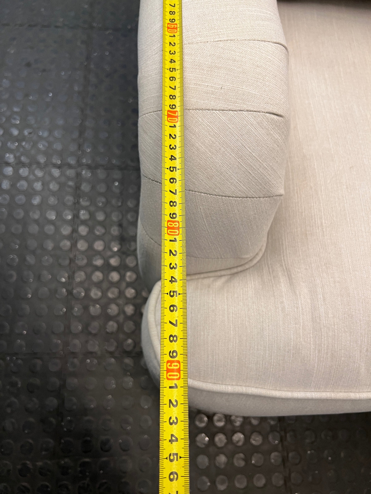 Cielo Grey Fabric 2 Seater Loveseat — Good Condition – depth measurement