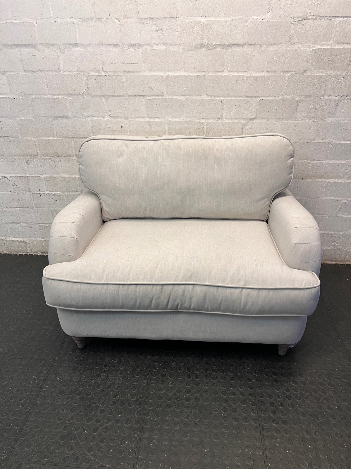 Cielo Grey Fabric 2 Seater Loveseat — Good Condition – main front view