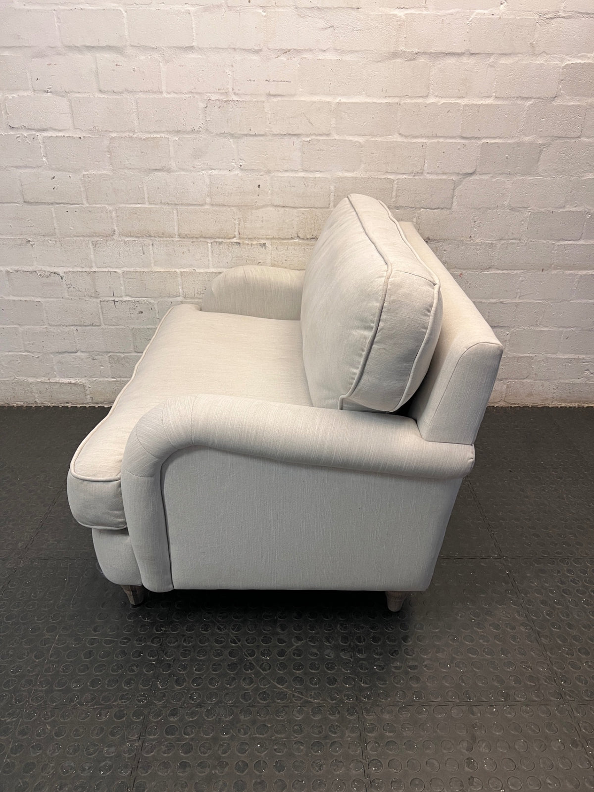 Cielo Grey Fabric 2 Seater Loveseat — Good Condition – side view