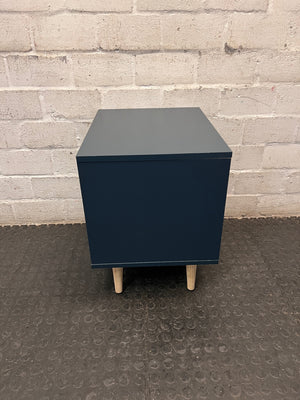 Blue Two-Drawer Bedside Table with Wooden Accents — Very High Quality Used Condition – back view