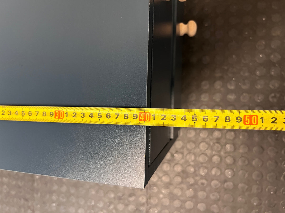 Blue Two-Drawer Bedside Table with Wooden Accents — Very High Quality Used Condition – depth measurement