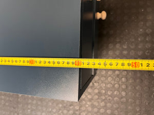 Blue Two-Drawer Bedside Table with Wooden Accents — Very High Quality Used Condition – depth measurement