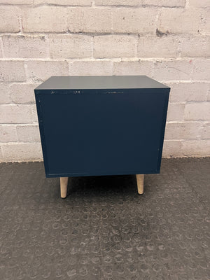 Blue Two-Drawer Bedside Table with Wooden Accents — Very High Quality Used Condition – top view