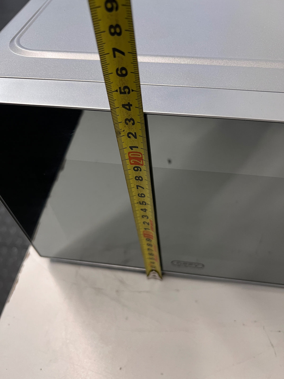 Defy Silver Countertop Microwave with Manual Control Dials — Good Working Order – height measurement