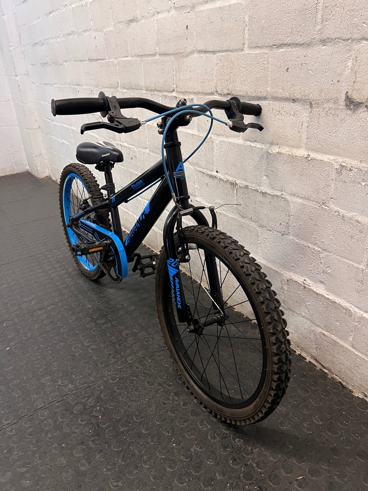 20 Inch Avalanche Mountain Bike in Black and Blue — Good Condition with Fair Wear – condition detail
