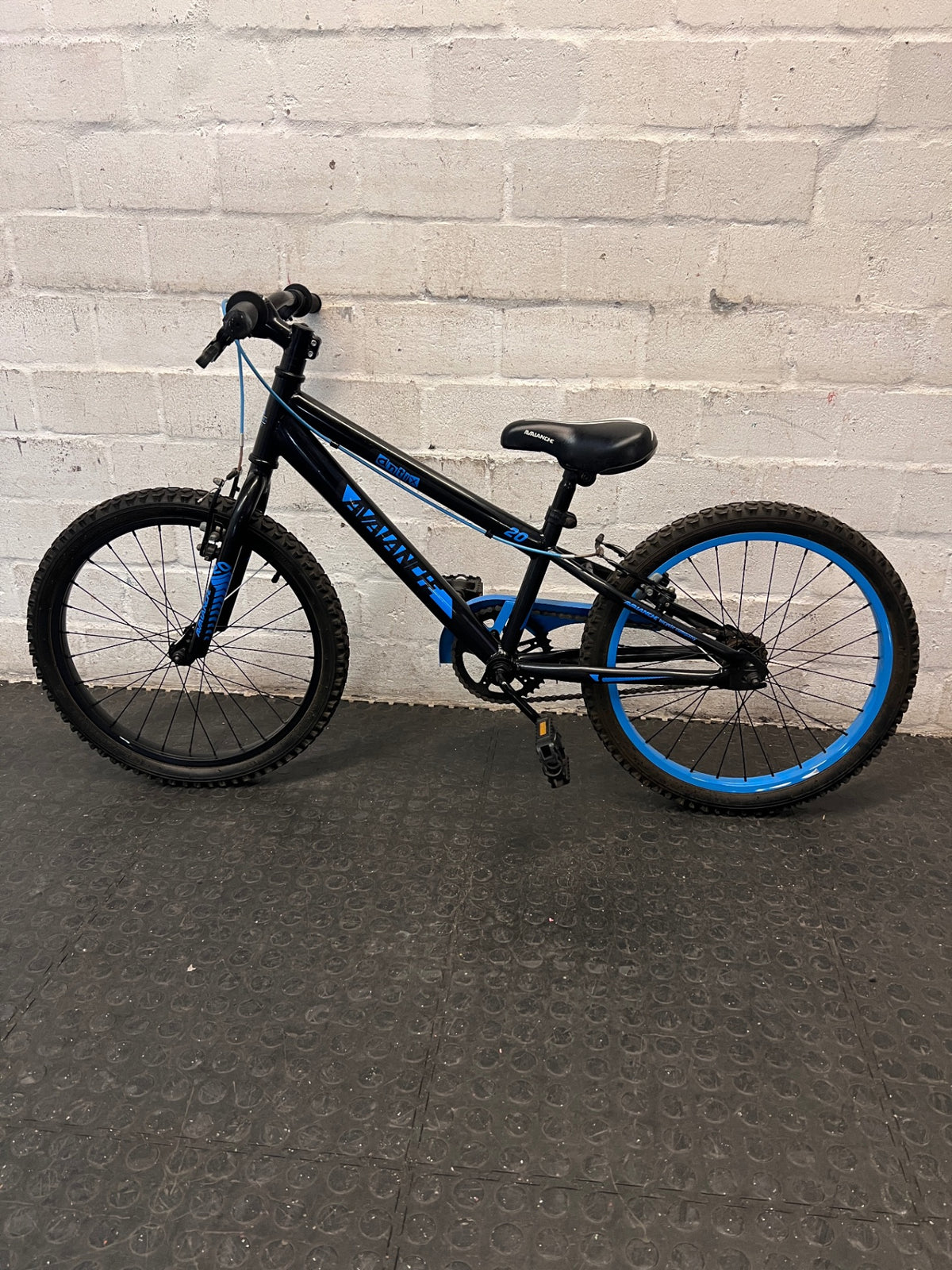 20 Inch Avalanche Mountain Bike in Black and Blue — Good Condition with Fair Wear – main front view