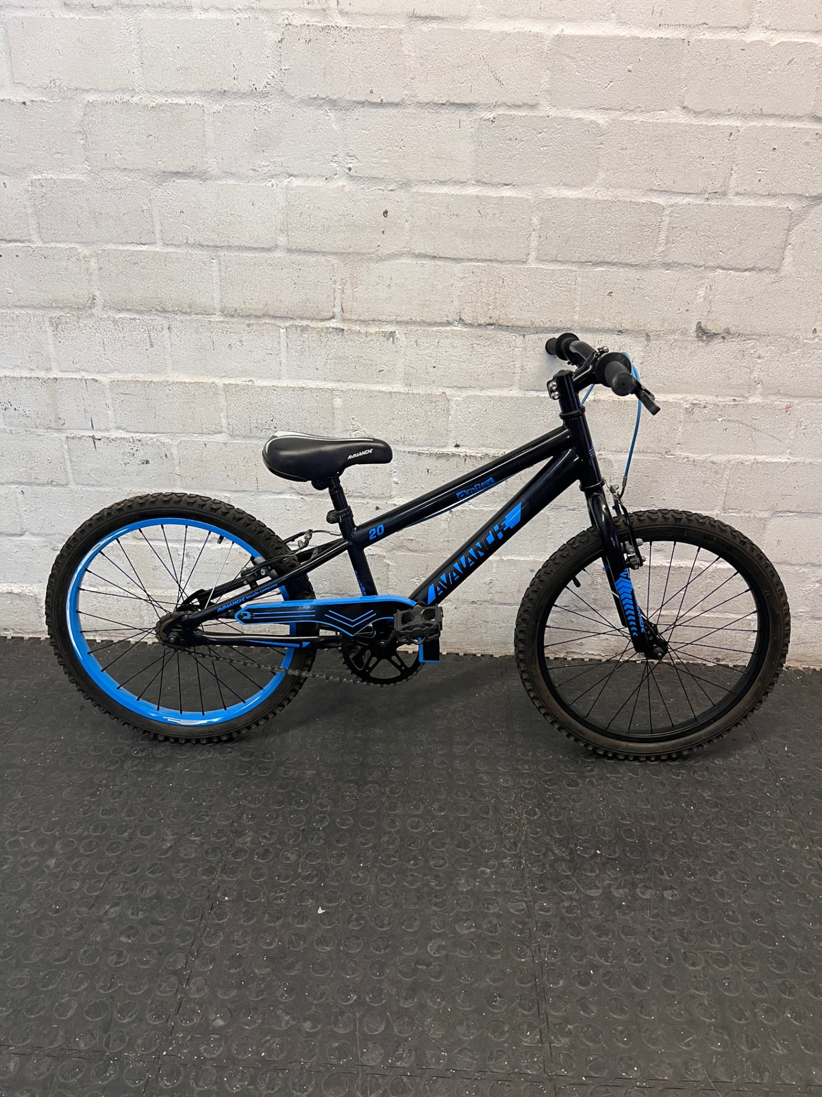 20 Inch Avalanche Mountain Bike in Black and Blue — Good Condition with Fair Wear – side view