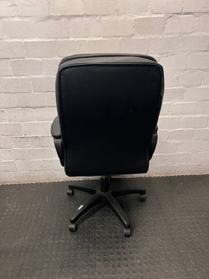 Black Faux-Leather High Back Office Chair — Significant Wear and Tear Damage – back view