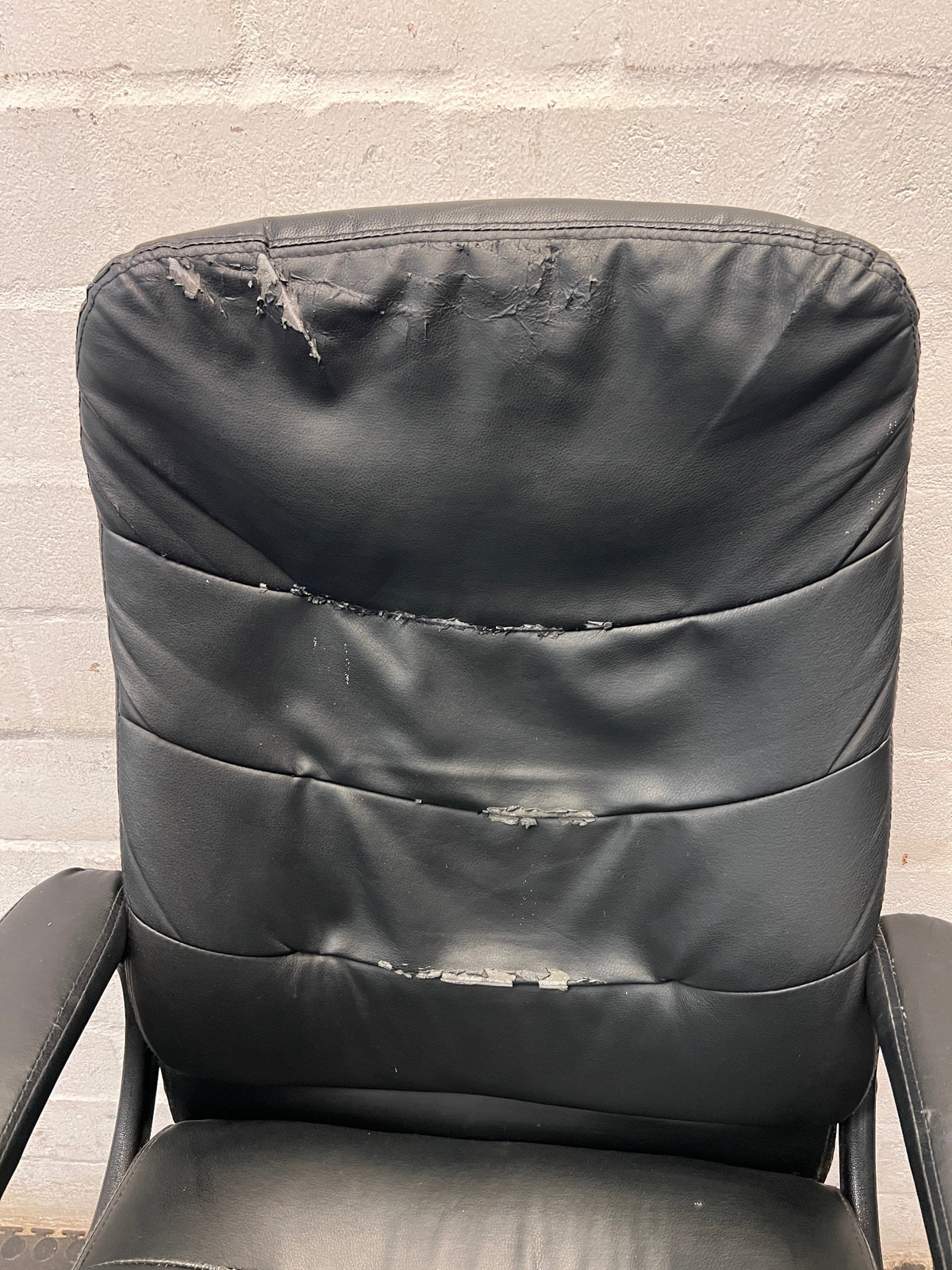 Black Faux-Leather High Back Office Chair — Significant Wear and Tear Damage – condition detail