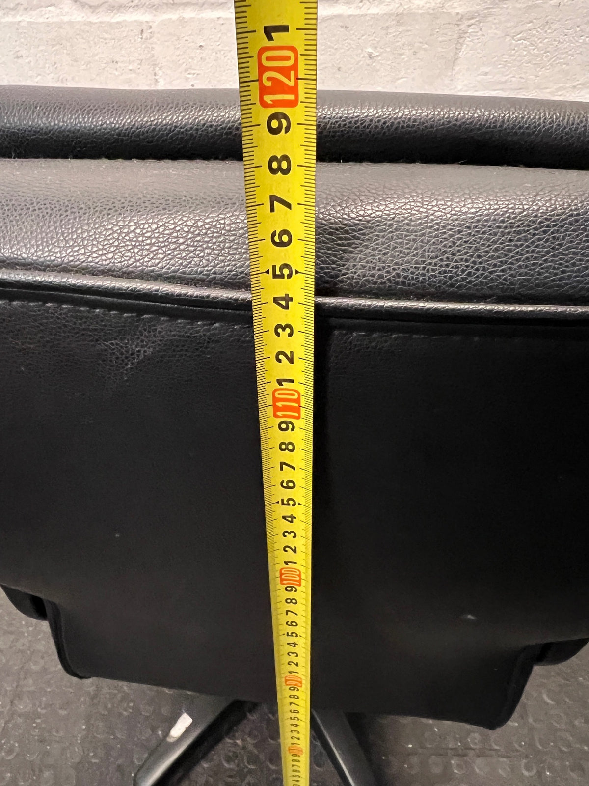 Black Faux-Leather High Back Office Chair — Significant Wear and Tear Damage – height measurement