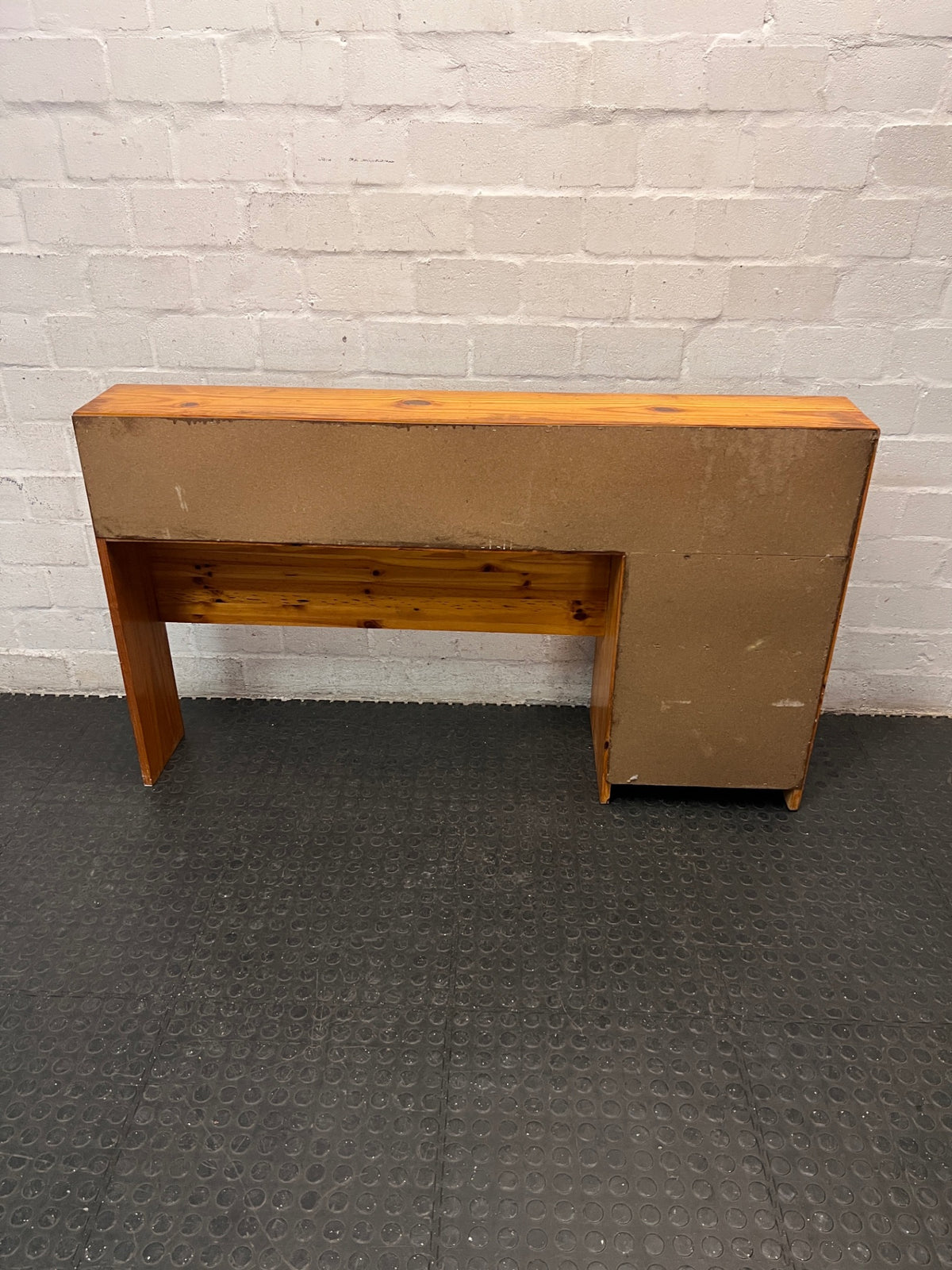 Knotty Pine Single Headboard with Integrated Pedestal – back view