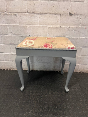 Grey Queen Anne Dressing Stool with Floral Upholstery – main front view