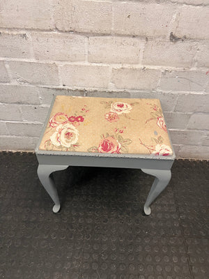 Grey Queen Anne Dressing Stool with Floral Upholstery – side view