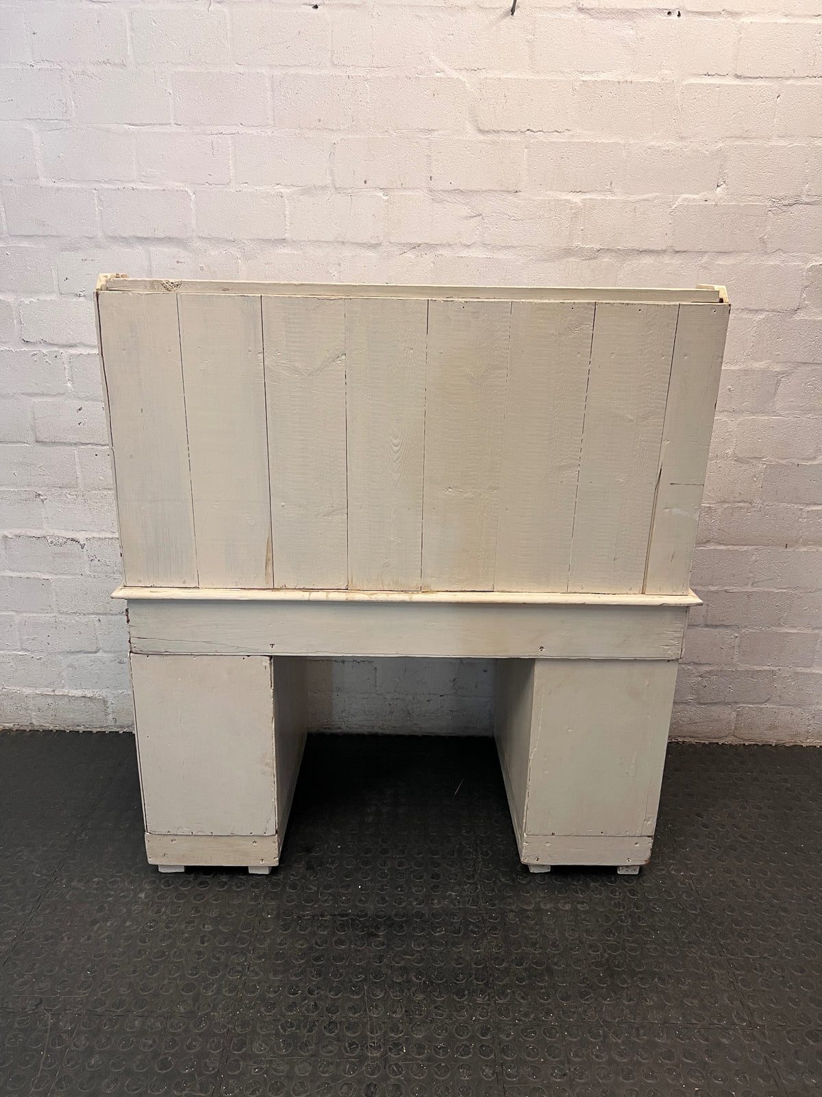Cream Timber Office Desk with Shelved Hutch – back view