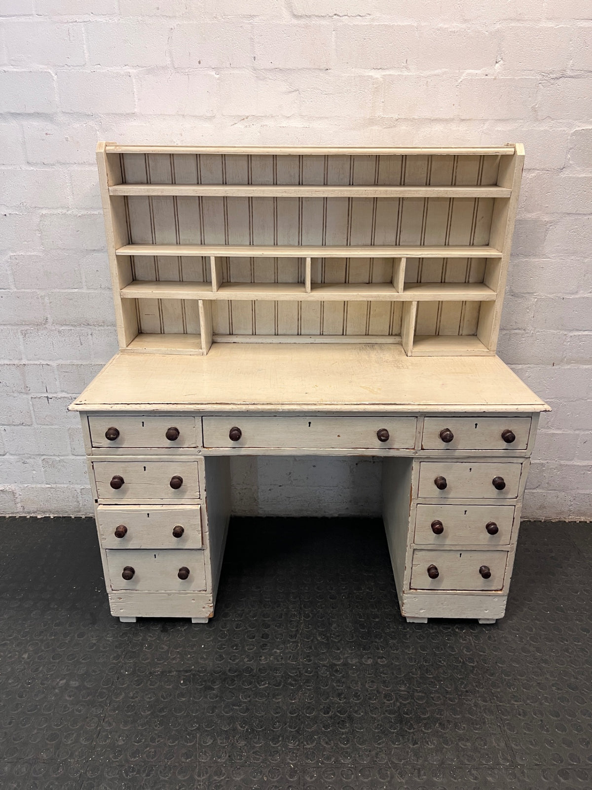Cream Timber Office Desk with Shelved Hutch – main front view