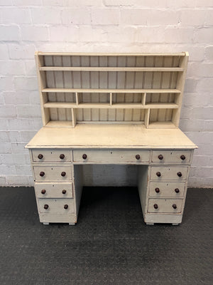 Cream Timber Office Desk with Shelved Hutch – main front view