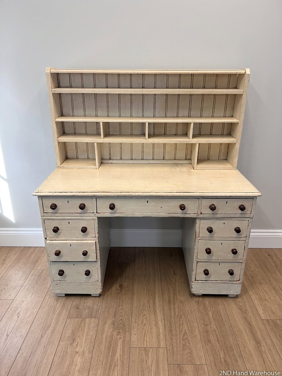 Cream Timber Office Desk with Shelved Hutch – styled product image