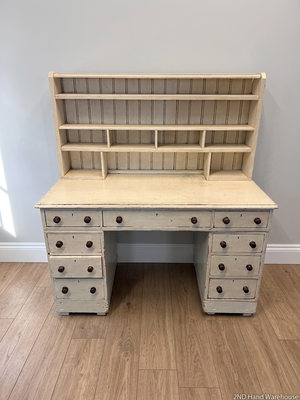 Cream Timber Office Desk with Shelved Hutch – styled product image