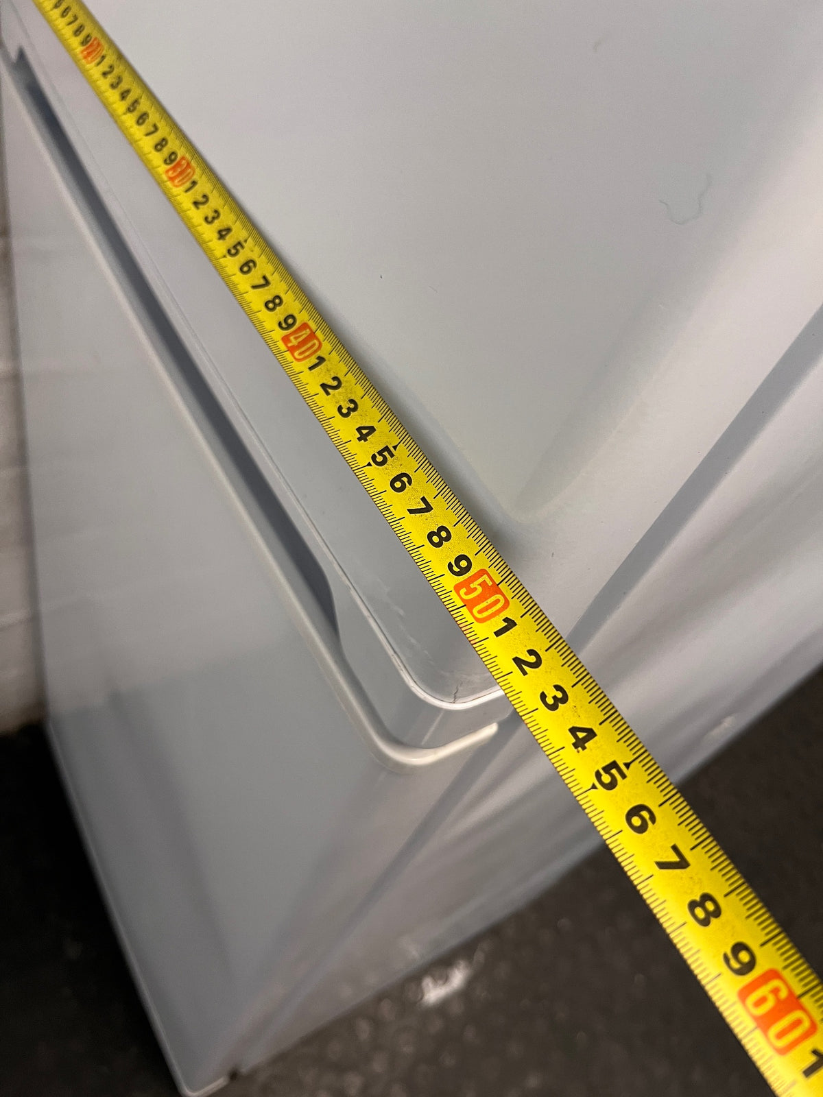 KIC White Top-Mount Fridge Freezer — Missing Compressor Power Cable and Drawers – depth measurement