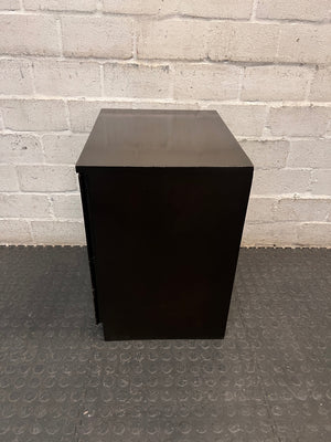Dark Wood Side Table with Two Drawers — Scratches on Edges – back view