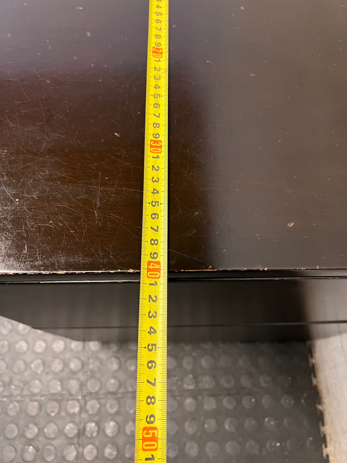 Dark Wood Side Table with Two Drawers — Scratches on Edges – depth measurement