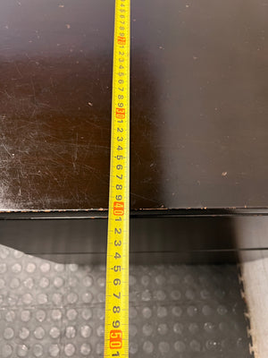 Dark Wood Side Table with Two Drawers — Scratches on Edges – depth measurement