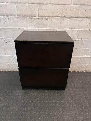 Dark Wood Side Table with Two Drawers — Scratches on Edges – main front view