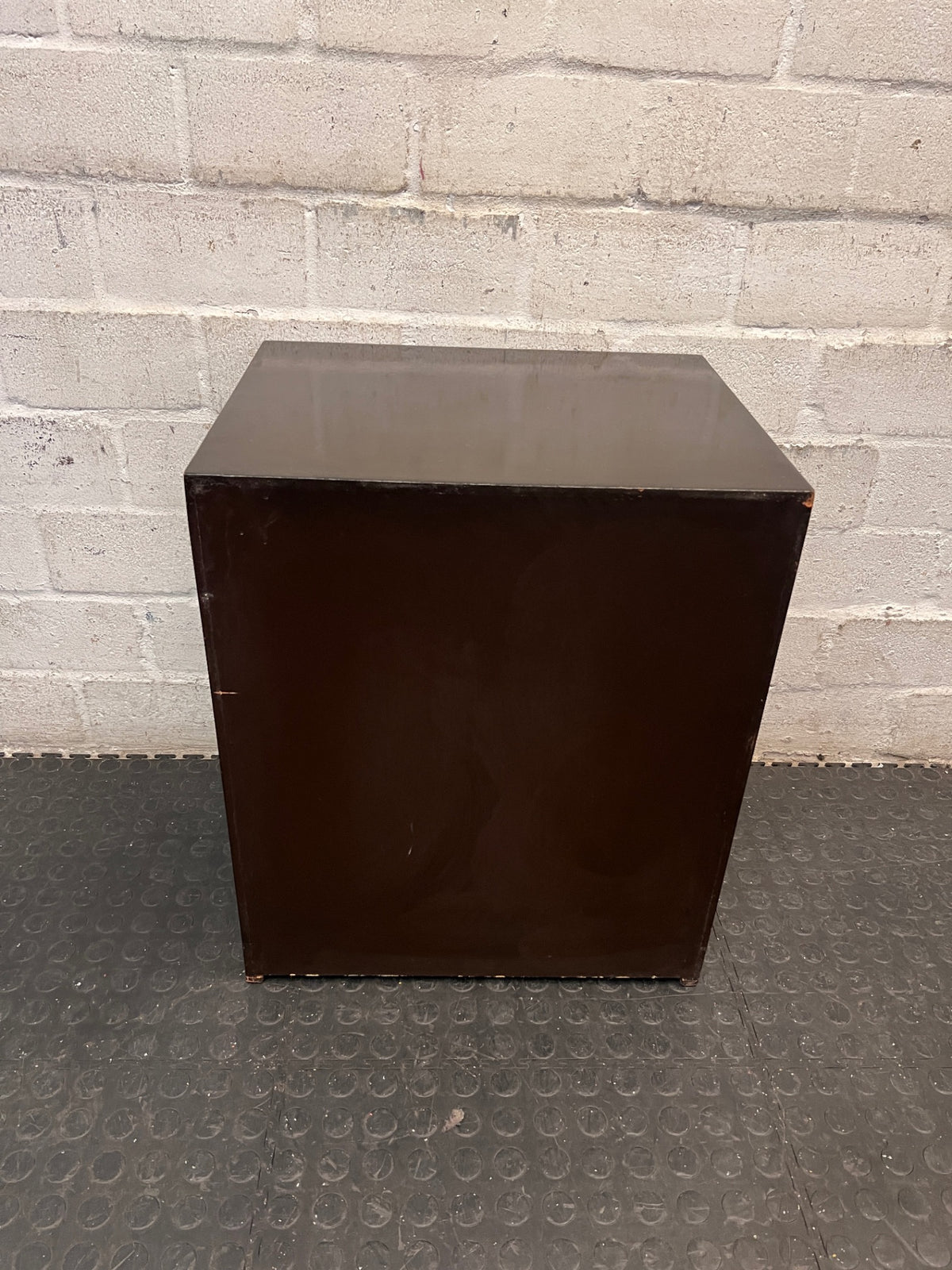 Dark Wood Side Table with Two Drawers — Scratches on Edges – top view