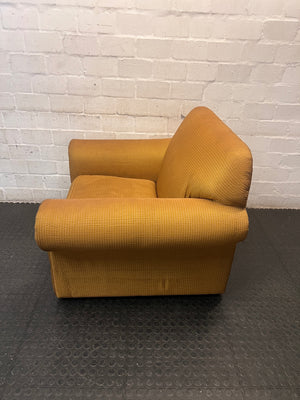 Textured Brown Fabric Armchair with Rolled Arms — Good Working Order – side view