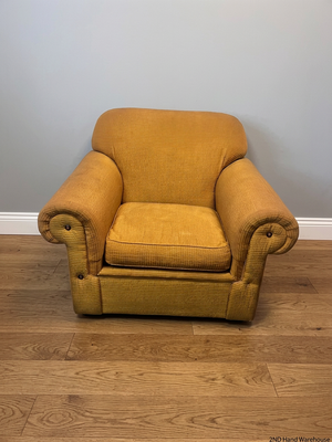 Textured Brown Fabric Armchair with Rolled Arms — Good Working Order – styled product image
