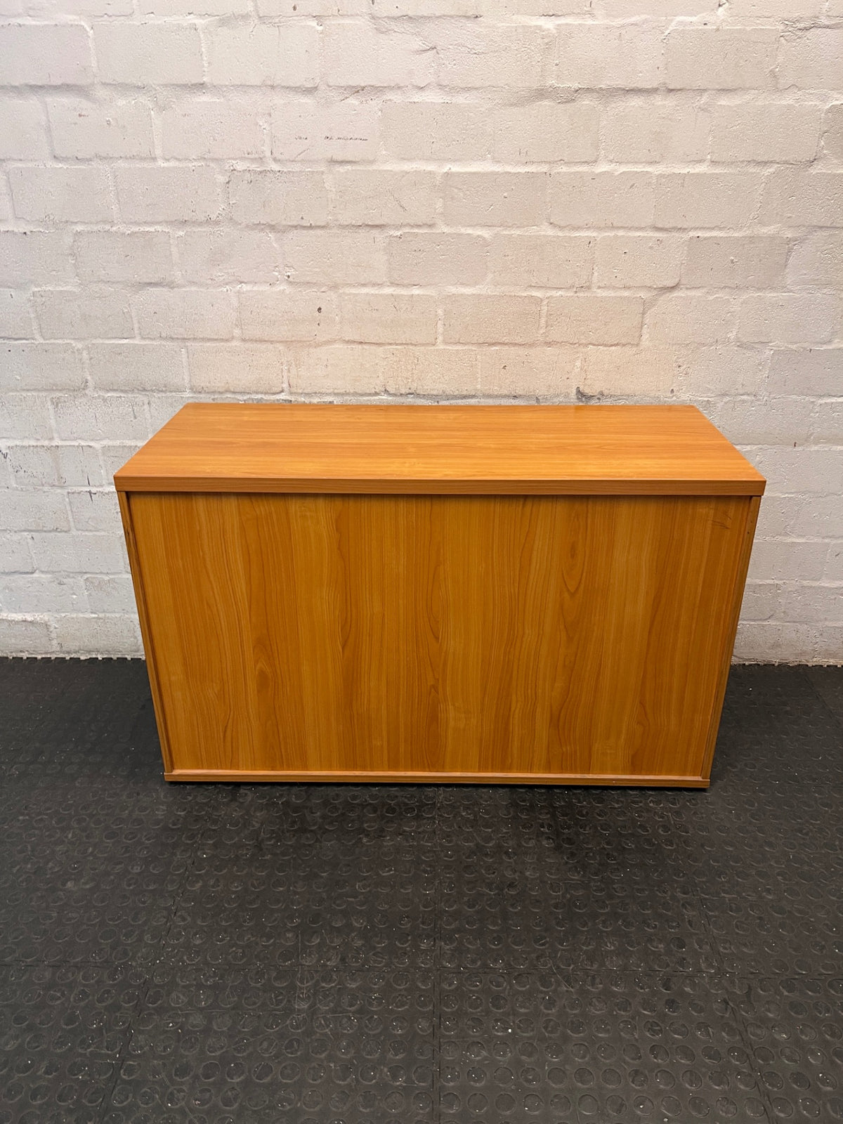 Wood and Anthracite Tambour Door Office Credenza — Good Used Condition – back view