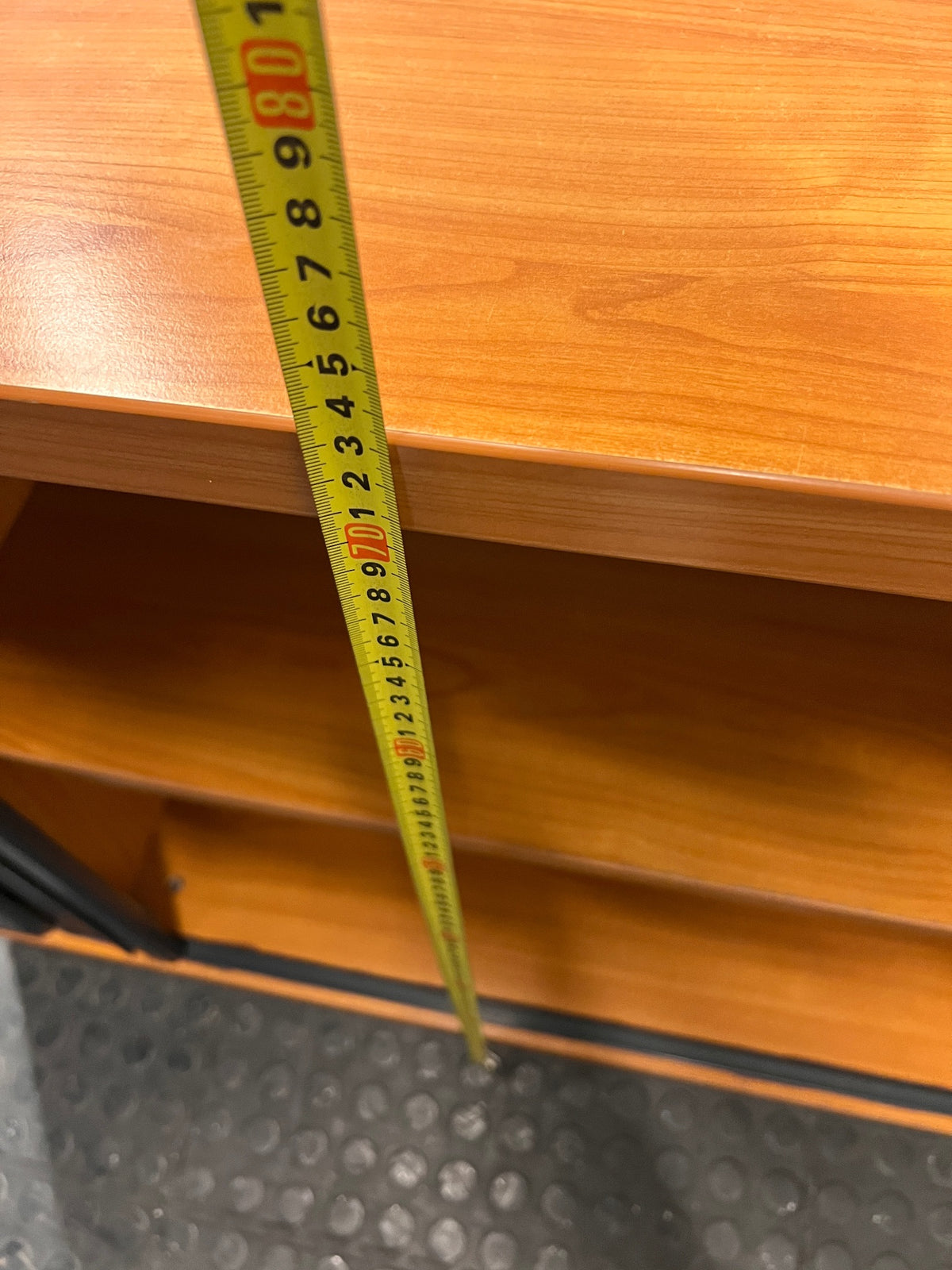 Wood and Anthracite Tambour Door Office Credenza — Good Used Condition – height measurement