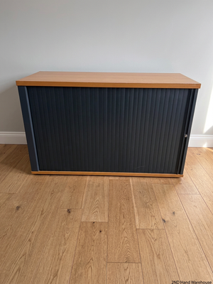 Wood and Anthracite Tambour Door Office Credenza — Good Used Condition – styled product image