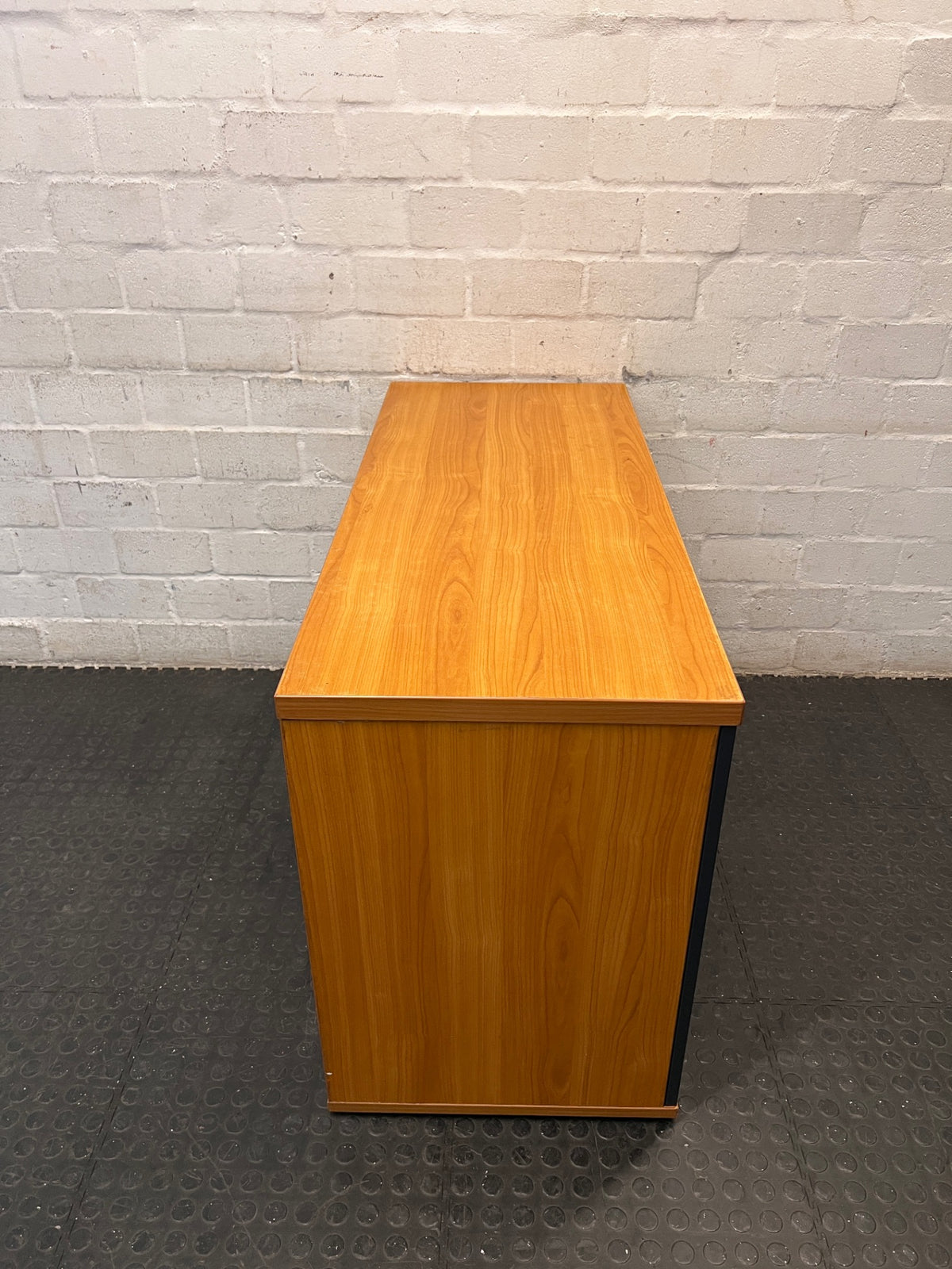 Wood and Anthracite Tambour Door Office Credenza — Good Used Condition – top view