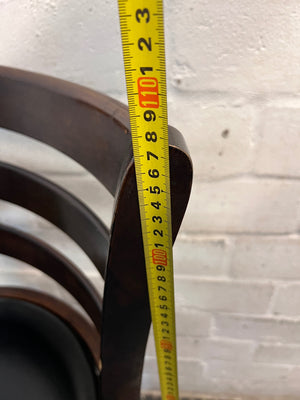 Dark Brown Wooden Bar Stool with Leather-Look Padded Seat — Frame Scuffs and Scratched Leather Seats – height measurement