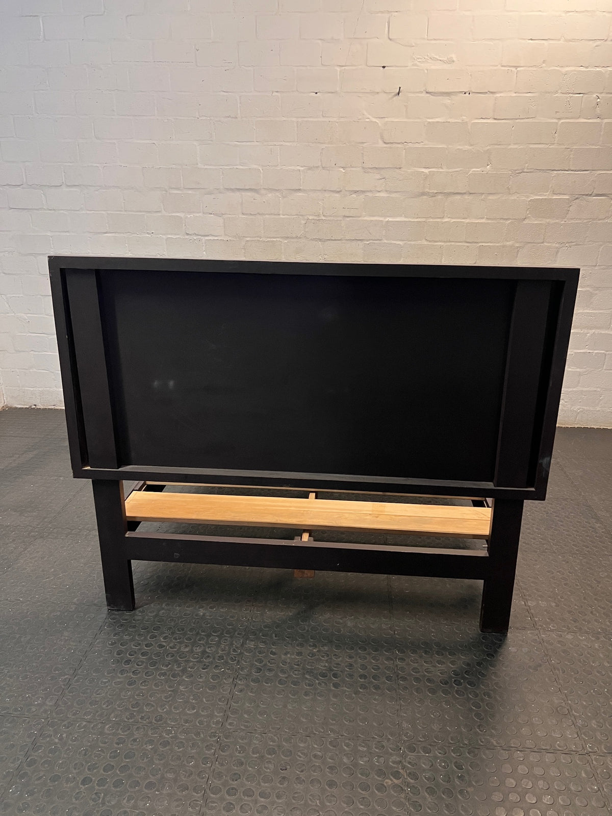Double Bed Frame with Panelled Headboard and Footboard Drawers — Used Double Bed Frame and Base – back view