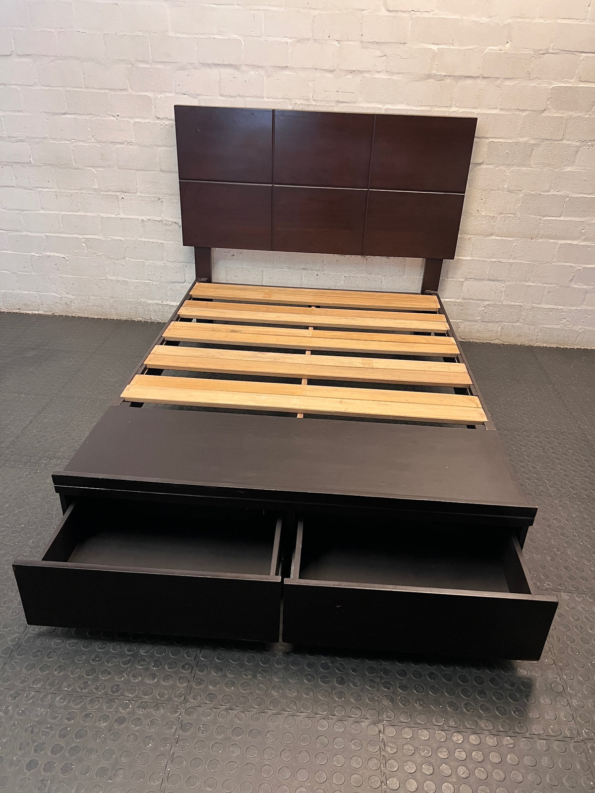 Double Bed Frame with Panelled Headboard and Footboard Drawers — Used Double Bed Frame and Base – side view