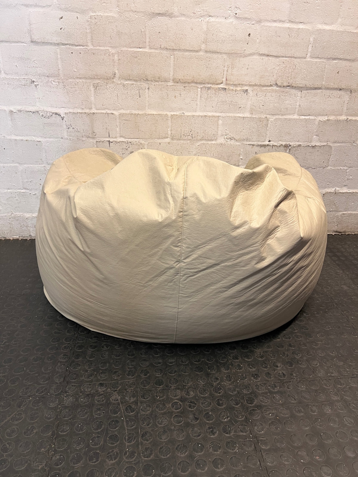 Structured Beige Faux-Leather Bean Bag with Armrests — Good Preloved Condition – back view