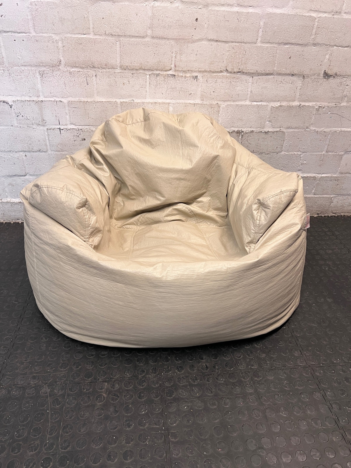 Structured Beige Faux-Leather Bean Bag with Armrests — Good Preloved Condition – main front view