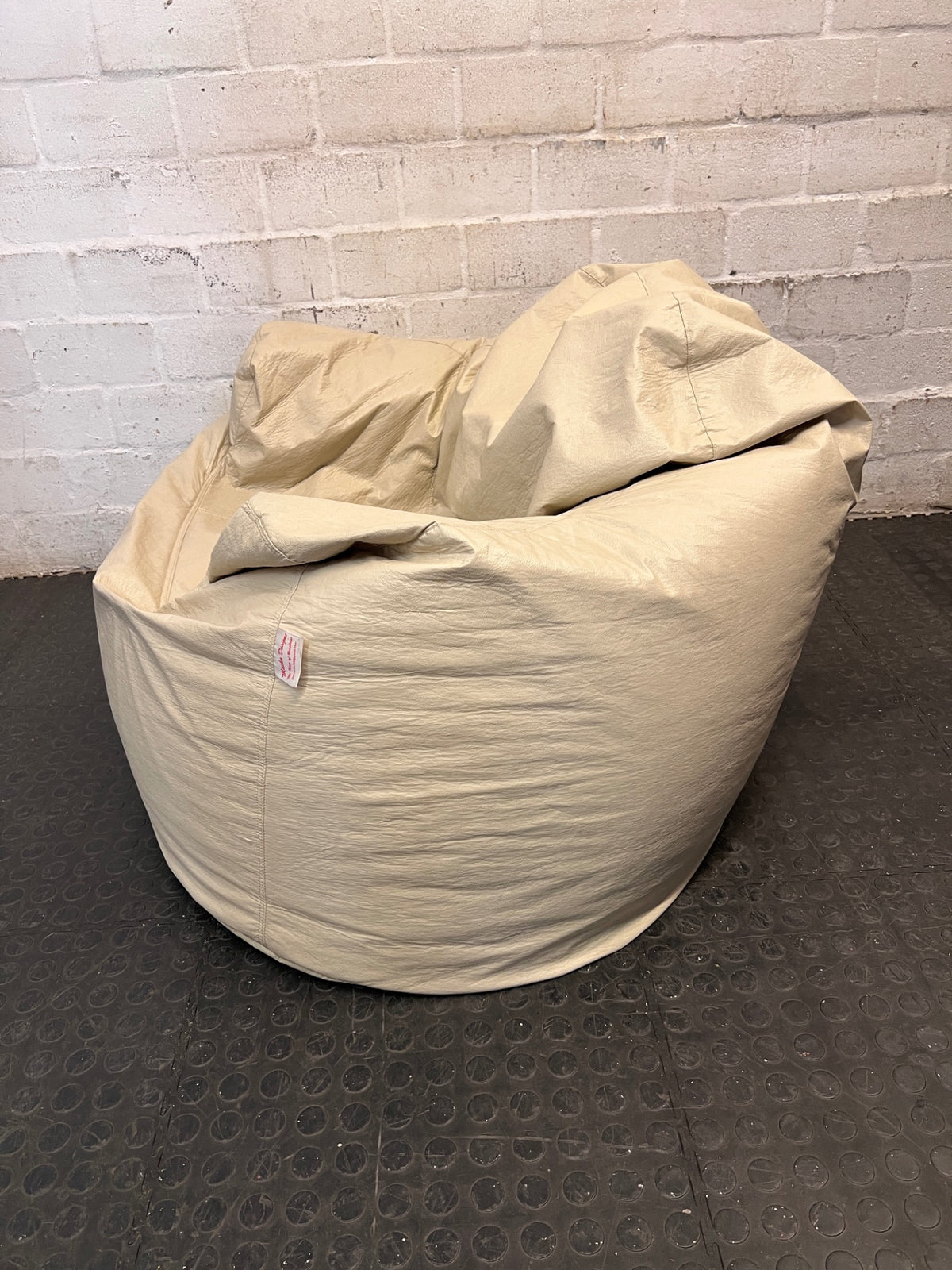 Structured Beige Faux-Leather Bean Bag with Armrests — Good Preloved Condition – side view