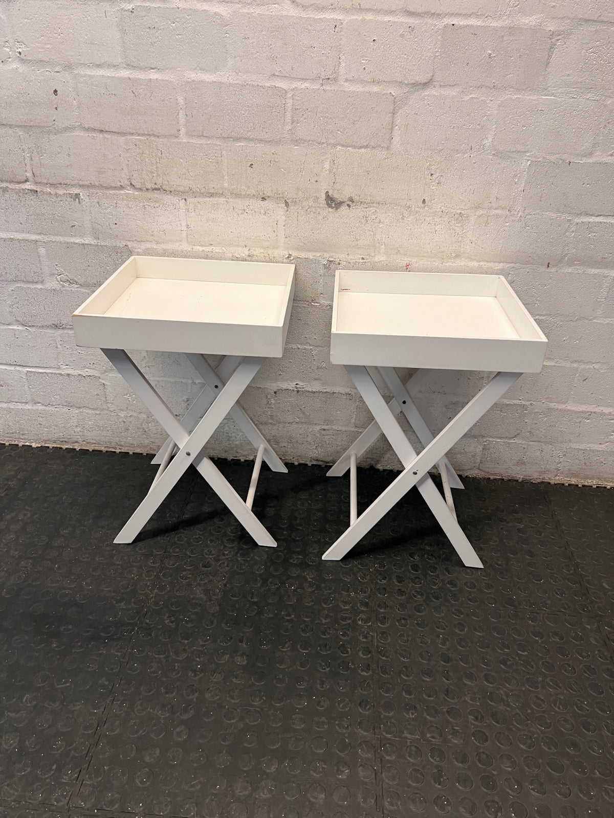 White Butler Style Side Table with Folding Stand — Small Marks on Finish – condition detail