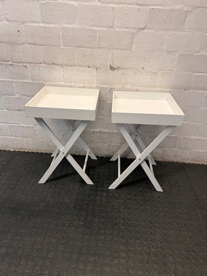 White Butler Style Side Table with Folding Stand — Small Marks on Finish – condition detail