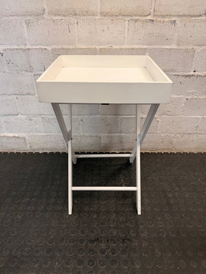 White Butler Style Side Table with Folding Stand — Small Marks on Finish – side view