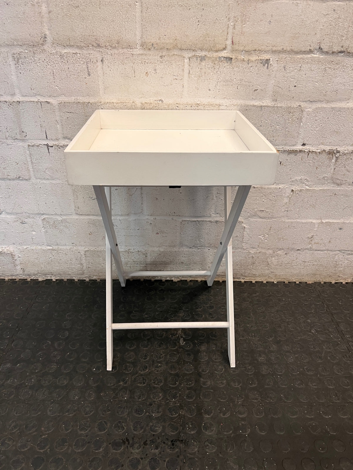 White Butler Style Side Table with Folding Stand — Small Marks on Finish – top view