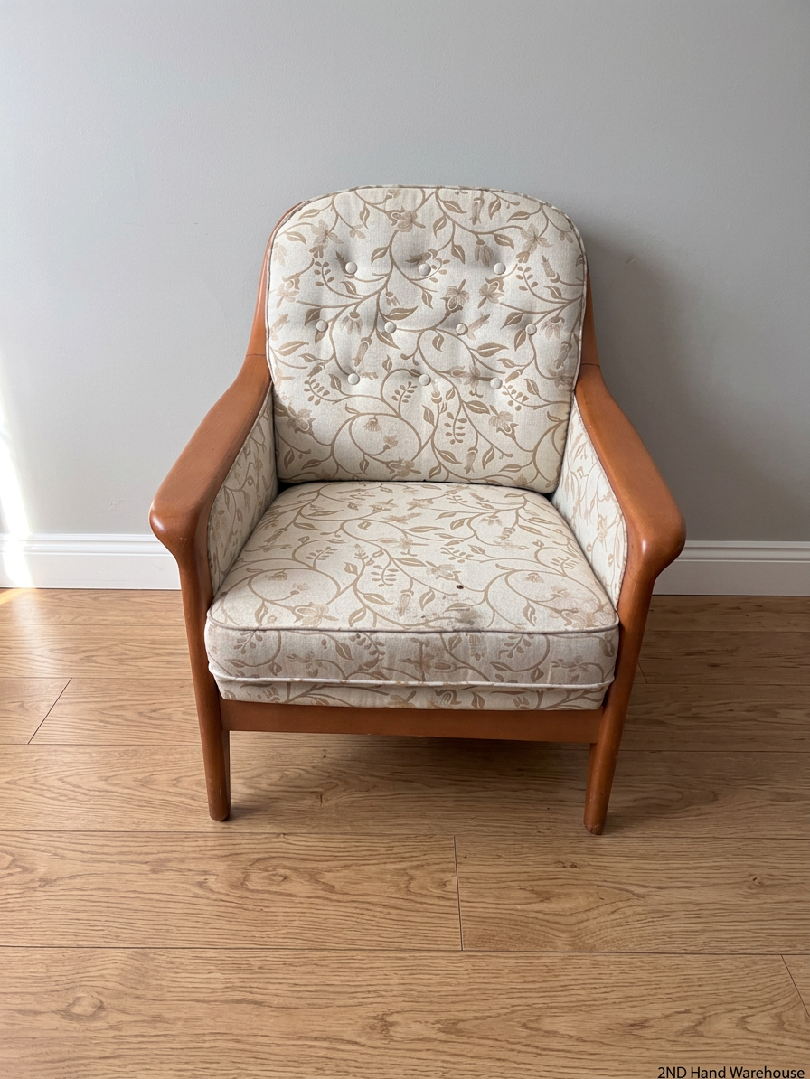 Vintage Floral Upholstered Armchair with Wooden Frame – styled product image