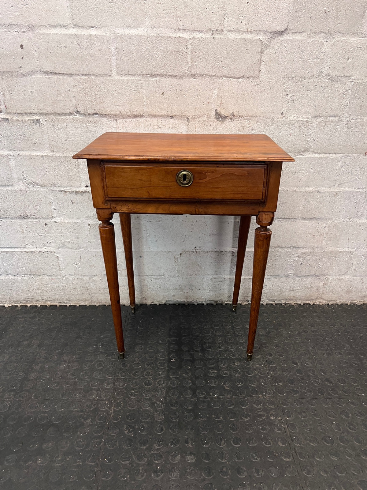 Tapered Leg Wooden Side Table with Drawer — Good Working Order – main front view