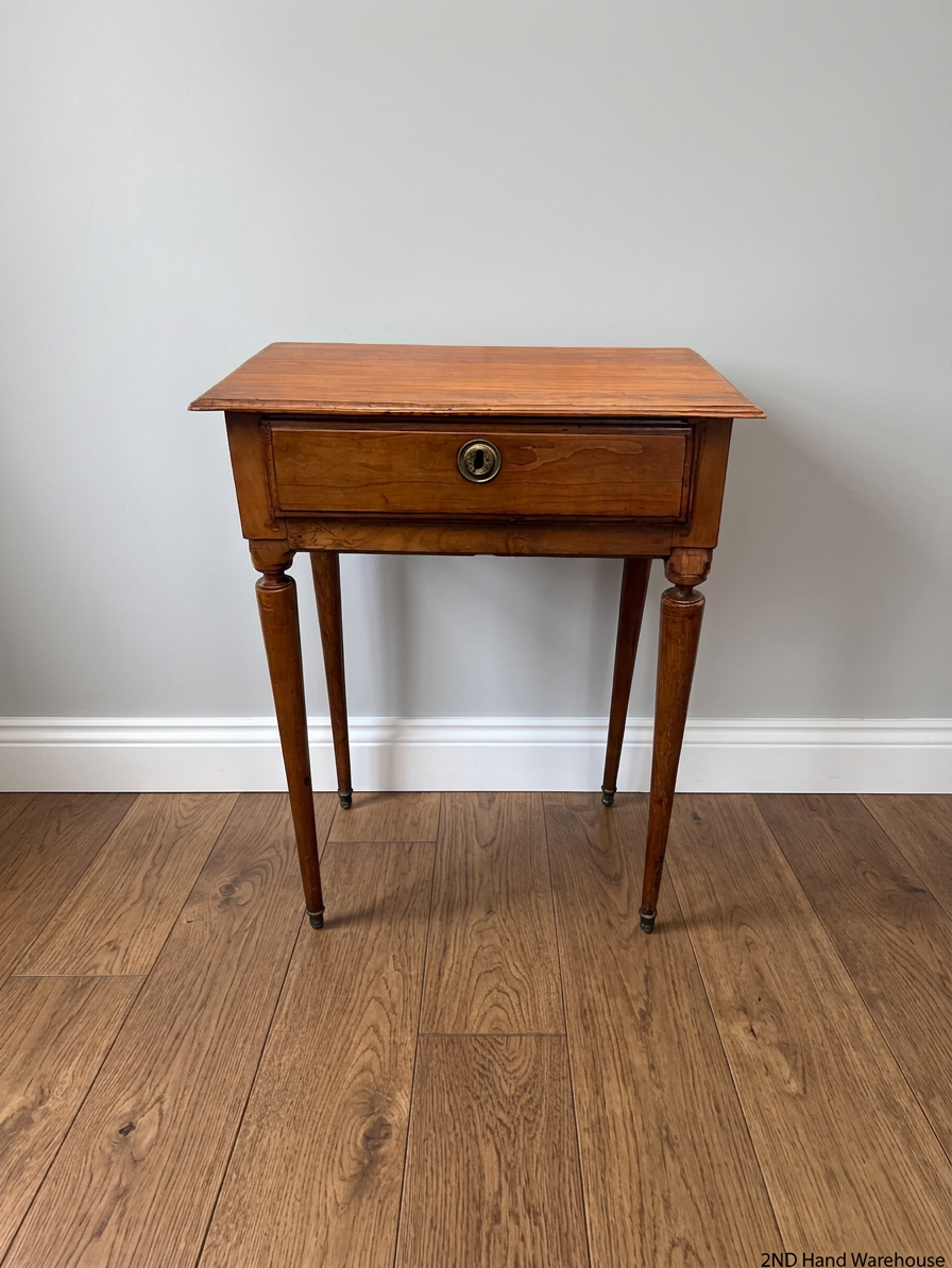Tapered Leg Wooden Side Table with Drawer — Good Working Order