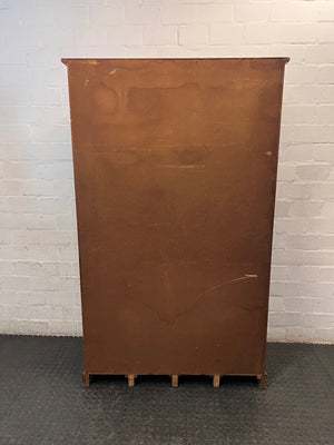 Tall Wooden Glass-Front Display Cabinet — Water Damage Present – back view